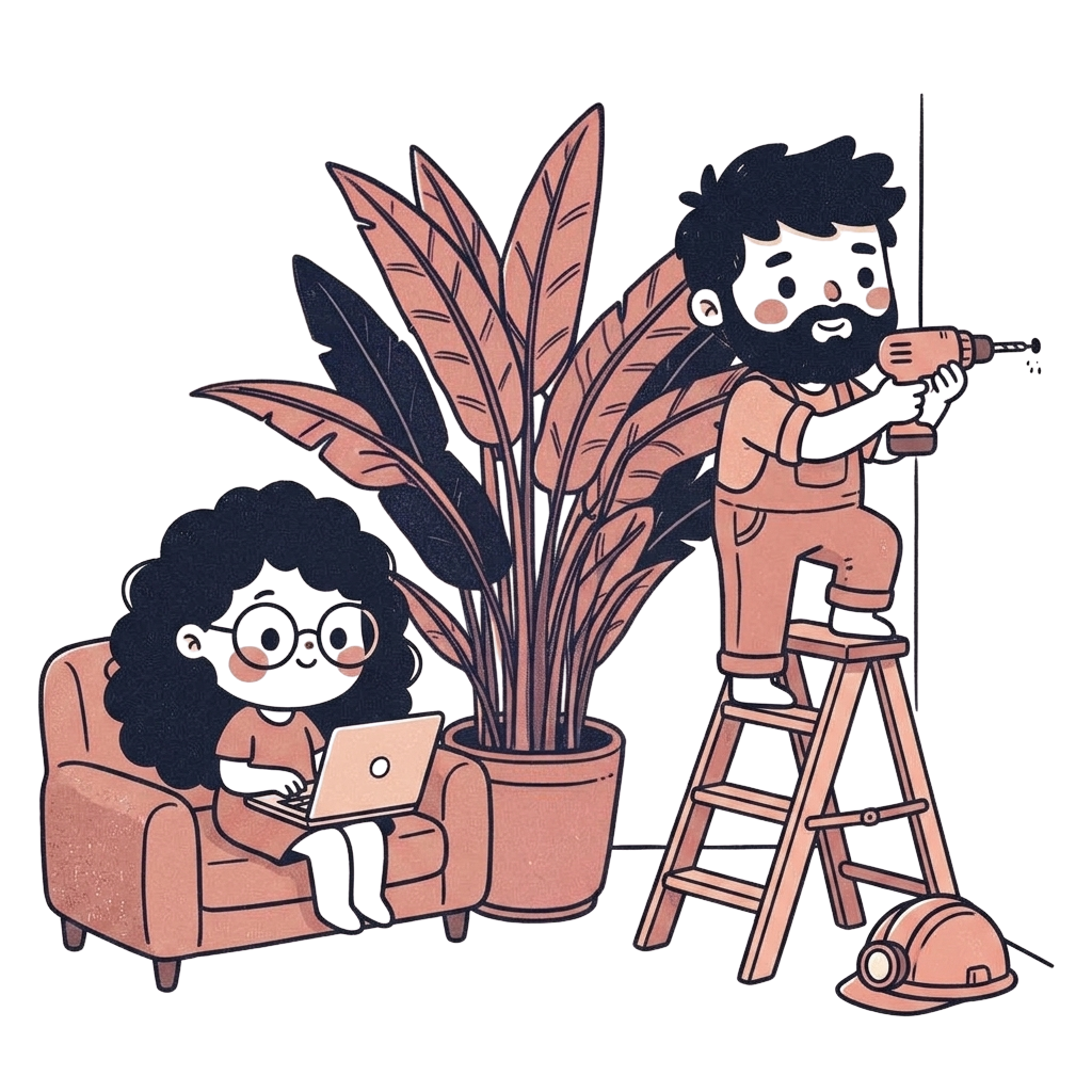 Sanaa and Wasim with a giant houseplant
